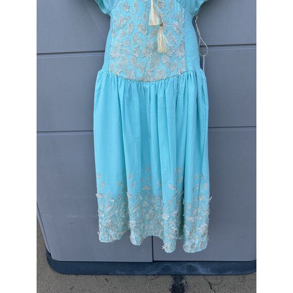 My Beachy Side Mariposa Off The Shoulders Embroidered Smocked Corset Dress Sz L - Picture 8 of 12